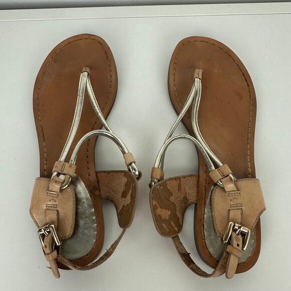 Coach Womens Cassandra Strappy Buckle Tan/Silver Thong Flat Sandals 5.5B FLAWED - Picture 3 of 8